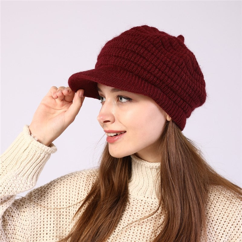 Thick Striped Fleece Knit Duckbill Beret