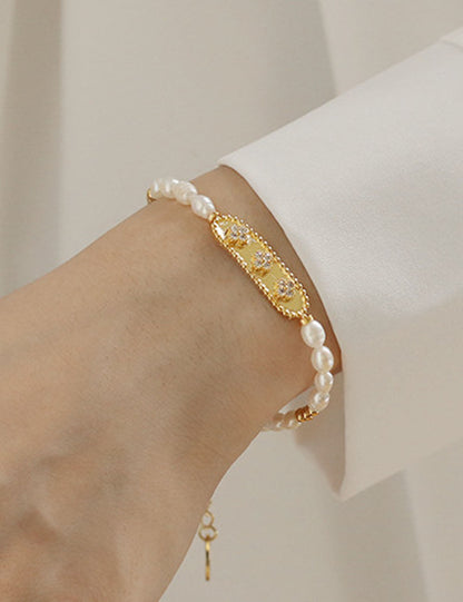 Elegant Pearl Gold Plated Rhinestone Bracelet