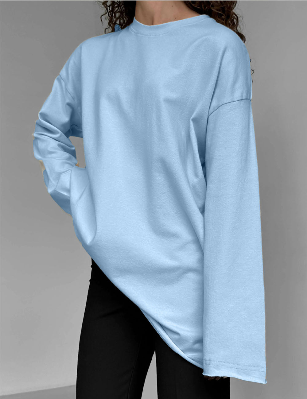 Simple Distressed Crew Neck Long Sleeve Top