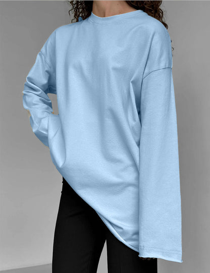 Simple Distressed Crew Neck Long Sleeve Top