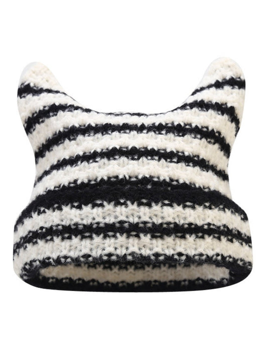 Stripe Cute Contrast Color Knit Beabie