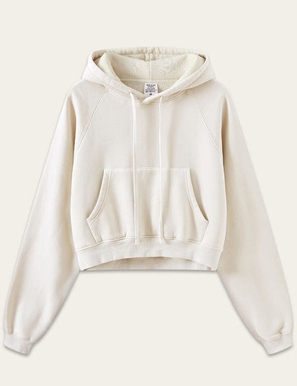 Simple Long Sleeve Drawstring Cropped Hoodie
