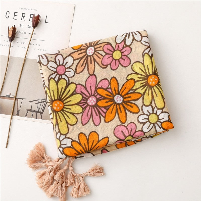 Tropical Plant Floral Contrast Color Scarf