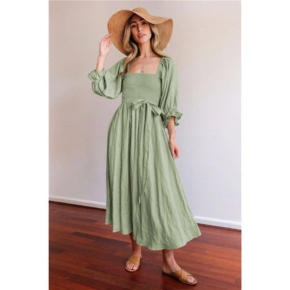 Elegant Fall Off Shoulder High Waist A Line Midi Dress