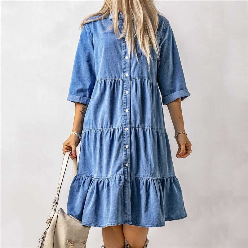 Faux Denim Button Dress