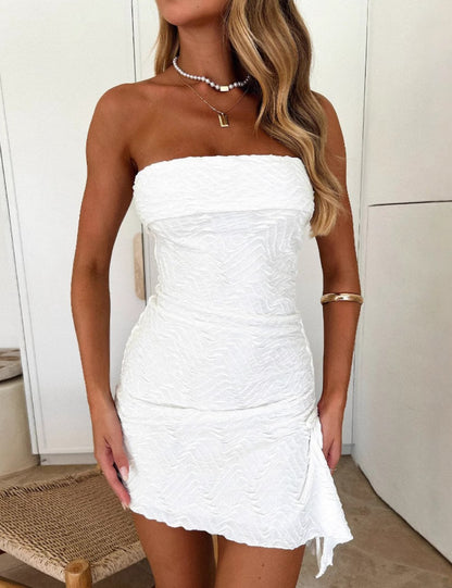 Ruched Strapless Drawstring Bodycon Mini Dress