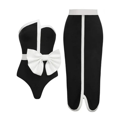 Color Block Bow Swimwear Skirt Cover