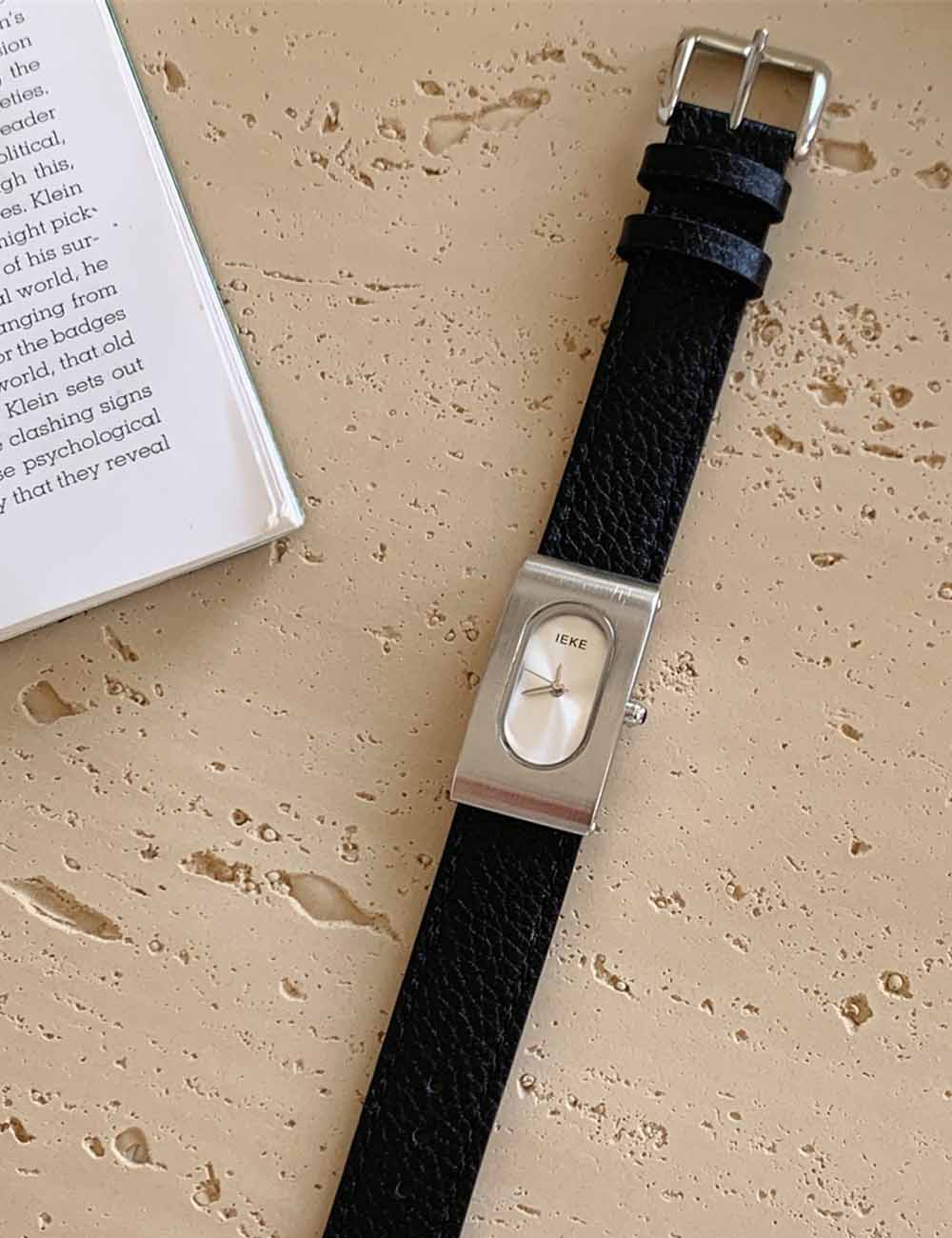 Rectangular Steel Dial Leather Strap Watch