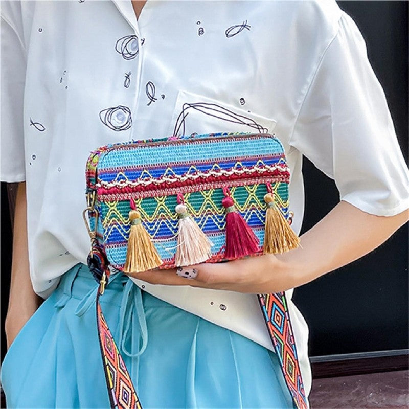 Casual Print Wear-Resisting Classic Tasseled Square Bag