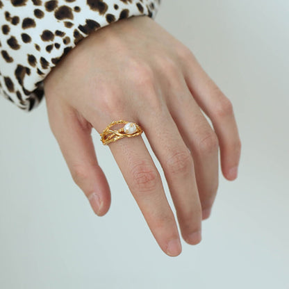 Retro Pearl Nest  Adjustable Open Ring