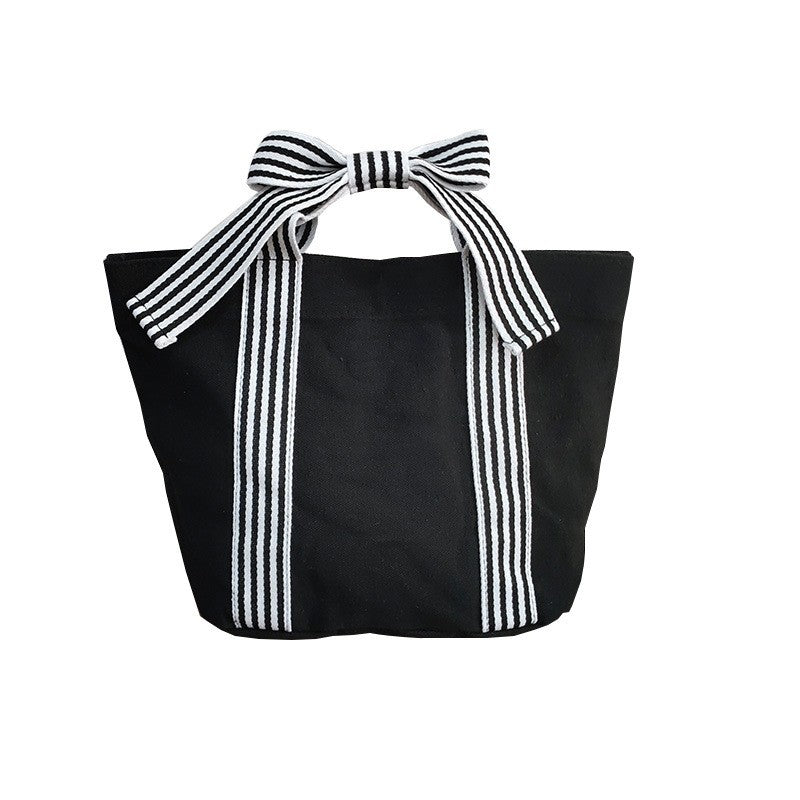 Ladies Bowknot Striped Canvas Handbag