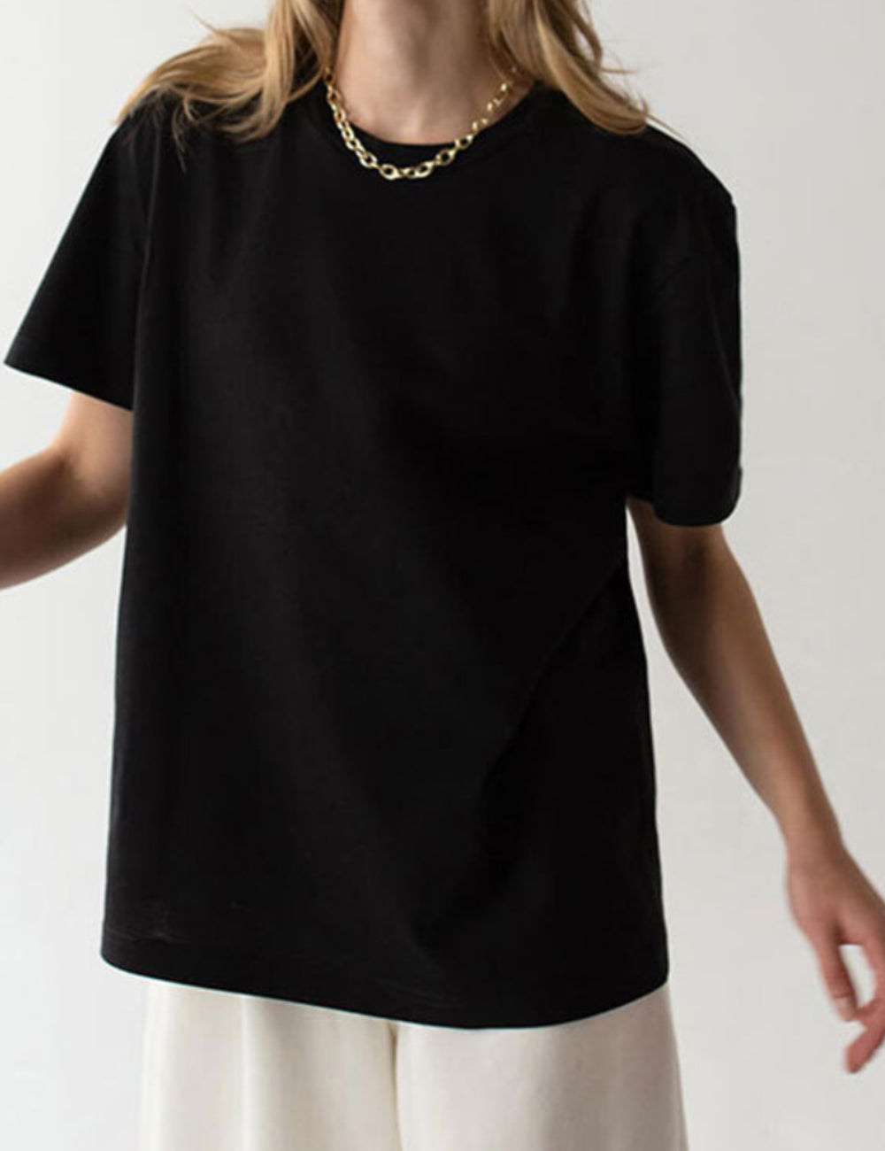 Solid Color Round Neck Loose Short Sleeves Top