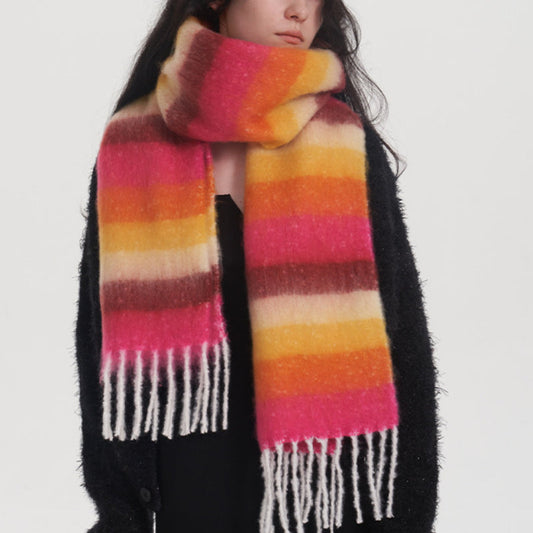 2+ Vintage Rainbow Stripe Tassel Scarves