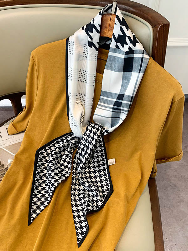 Original Striped&Plaid Print Hair Band&Silk Scarf