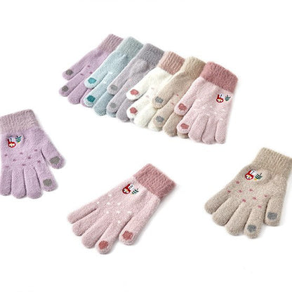 Cute Embroideries Padded Knit Gloves