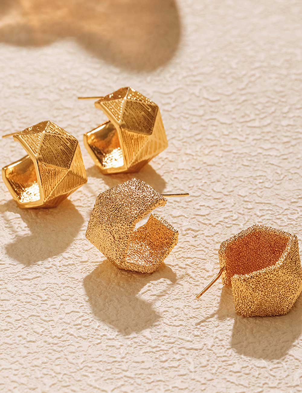 Vintage Chunky Brushed Gold Stud Earrings