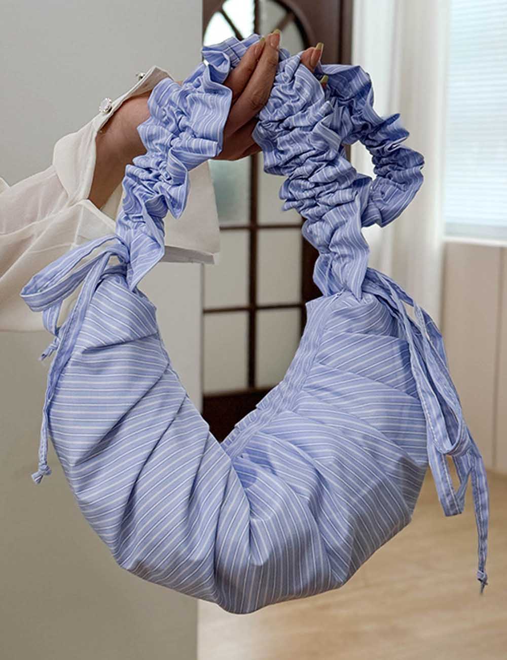 Ruched Striped Drawstring Casual Shoulder Bag