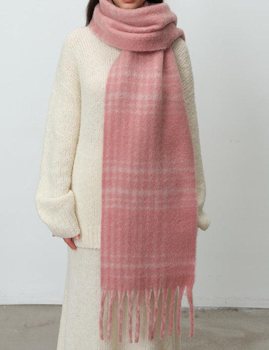 Tassel Vintage Plaid Color Block Warm Scarf