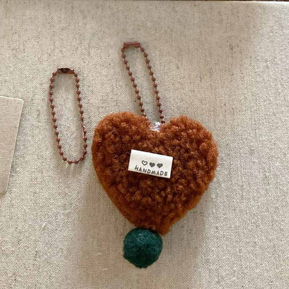 Cute Fuzzy Heart Pendants Beaded Bag Charms