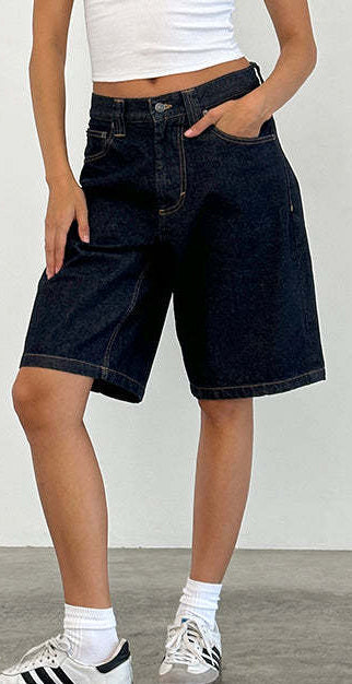 Washed Loose Denim Bermuda Shorts