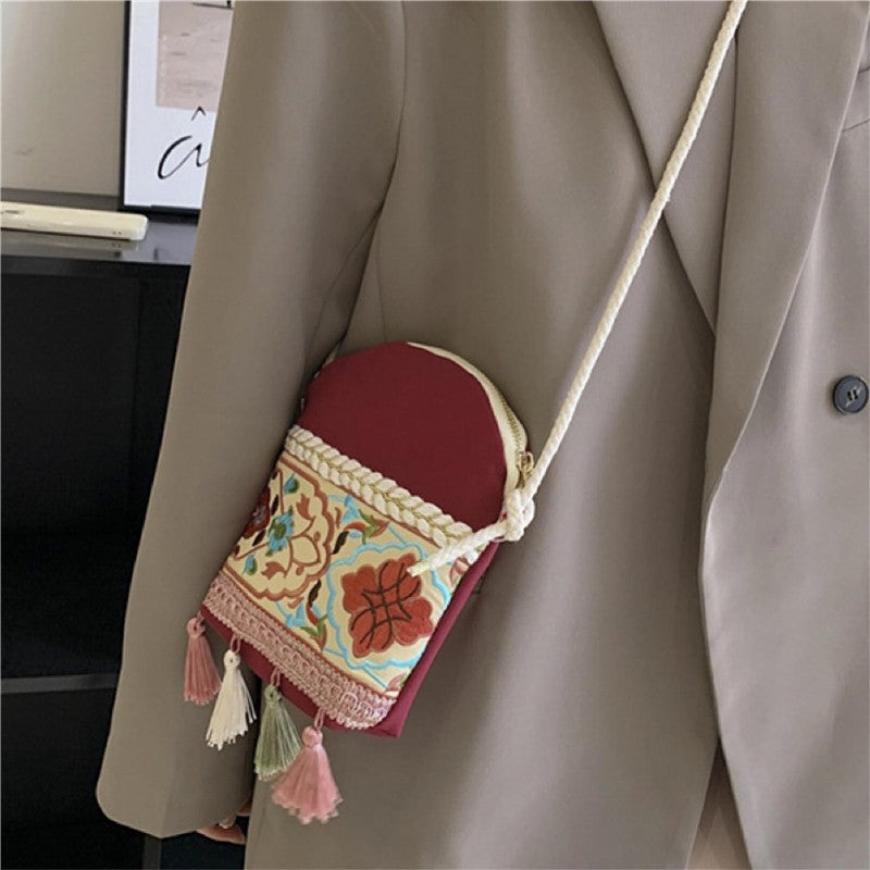 Casual Tasseled Print Zippered All-Match Lightweight Bag