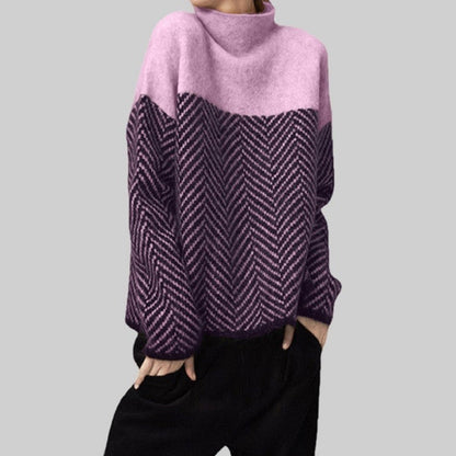 Loose Fit Colorblock Half Turtleneck Sweater