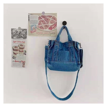 Detachable-Strap Denim Crossbody Bag