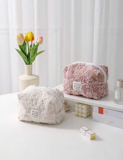 Lace Jacquard Portable Corduroy Cosmetic Bag