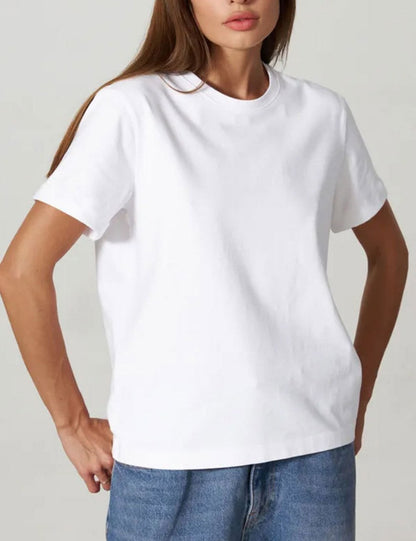 Solid Color Round Neck Loose Short Sleeves Top