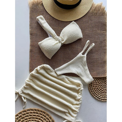 Solid Color Beach Dress Swimsuit Set