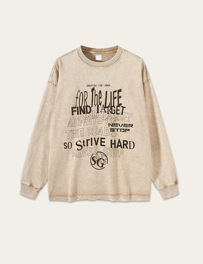 Retro Washed Letter Print Loose T-Shirt