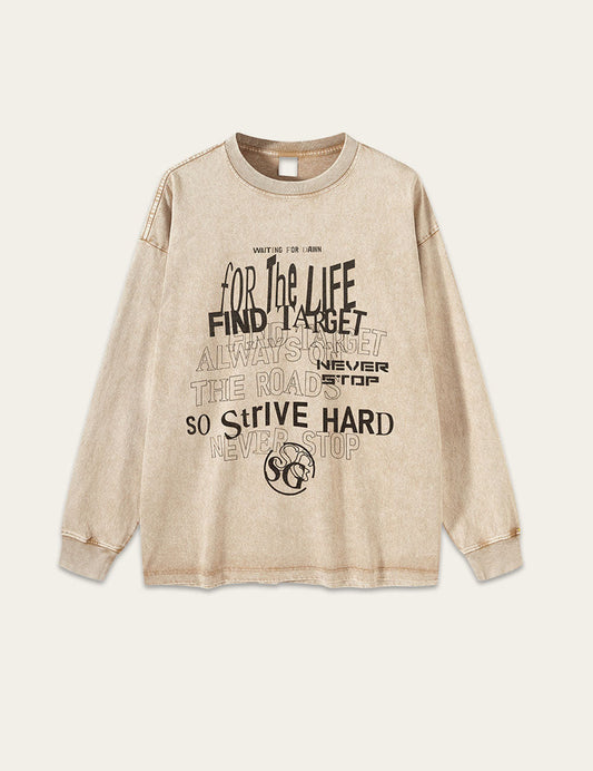 Retro Washed Letter Print Loose T-Shirt