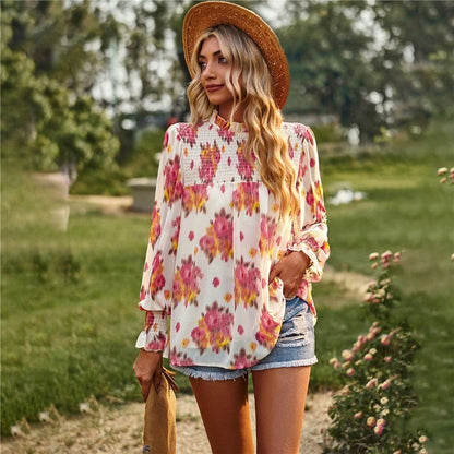 Long Sleeves Floral Printed Double-Layer Blouse