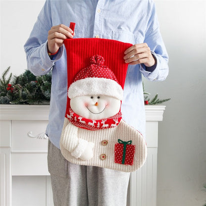 Red And White Knitted Christmas Stocking Old Man Snowman Dress Up Candy Bag Gift Bag