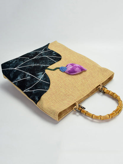 Retro Embroidered Zipper Tote Bag