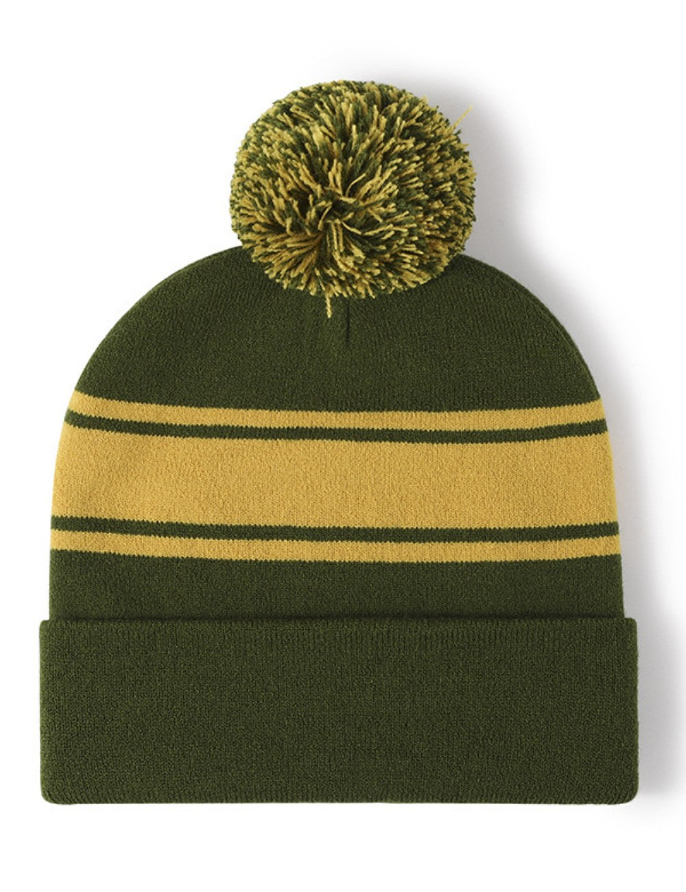 Stripe Contrast Color Stretch Pom Beanie