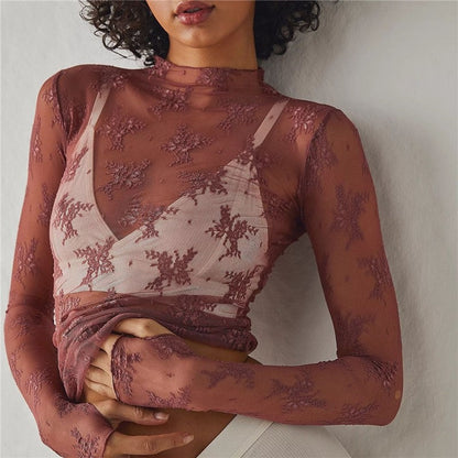 Sheer Lace Mesh Printed Top