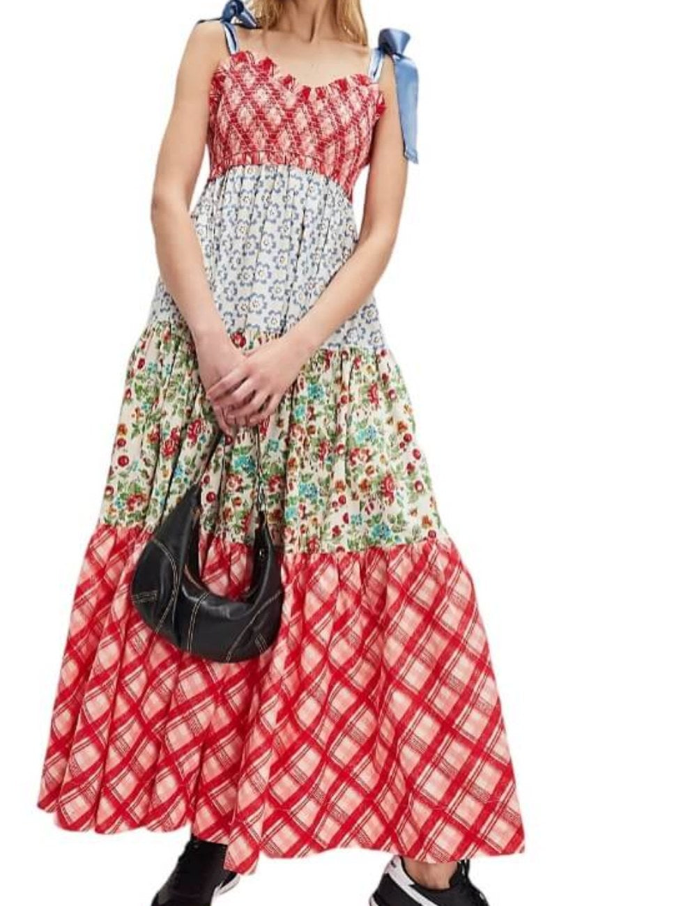 Trendy Color Block Printed Strape Maxi Dress