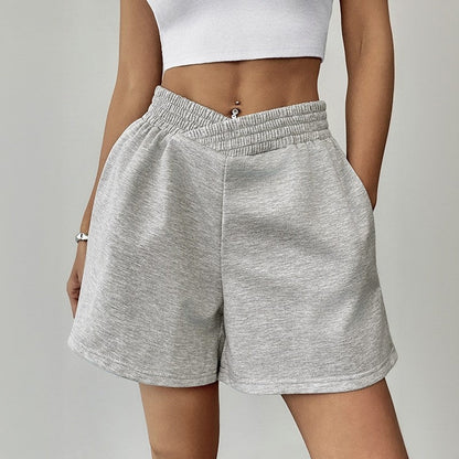High-Waisted Elastic Waist V-Notch Wide Leg Shorts