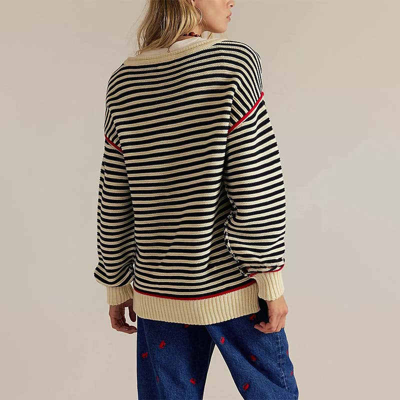 Casual Striped Crew Neck Long Sleeve Sweatshirt