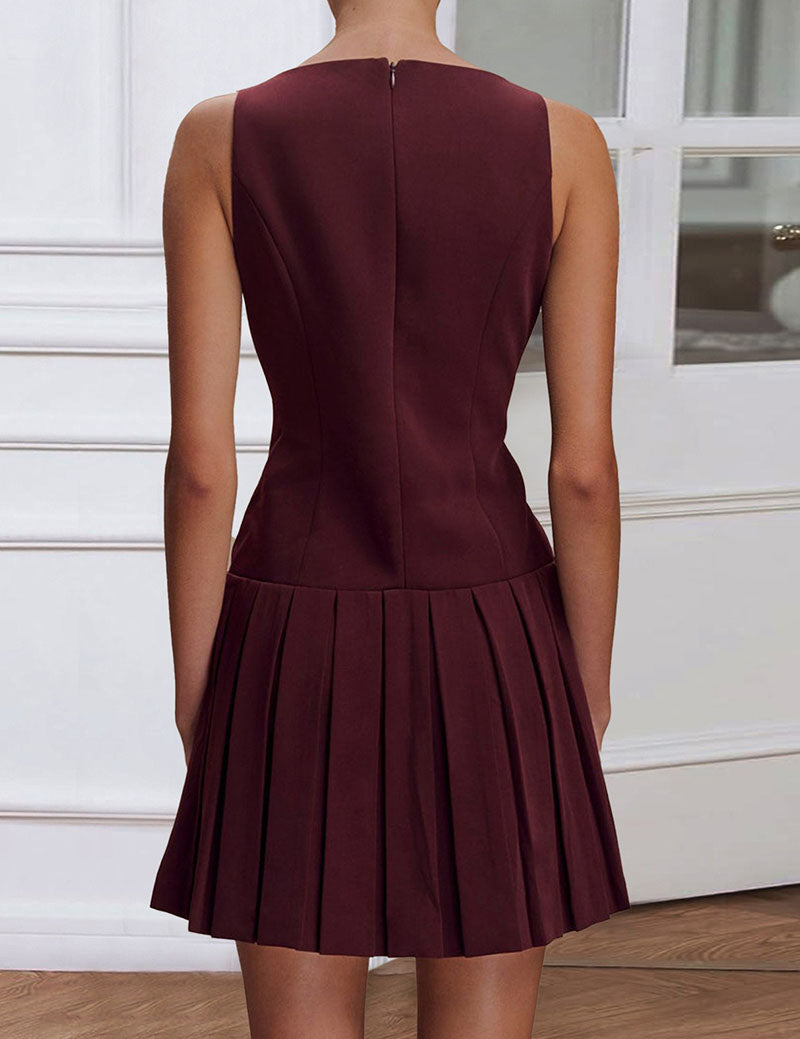 Simple Pleated Solid Color Mini Dress