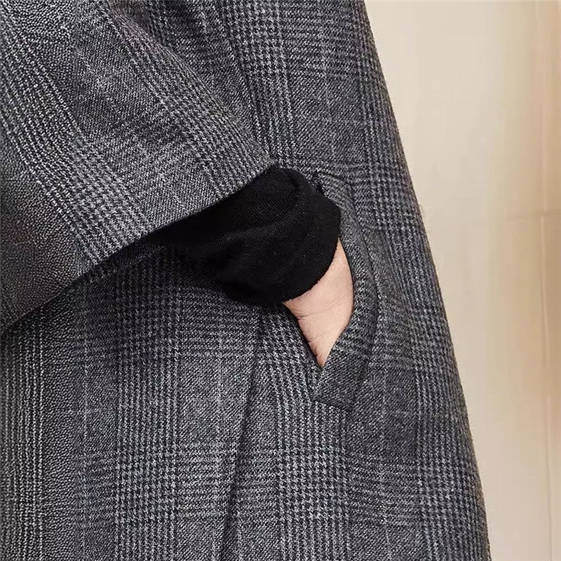 Women's Long Wool Coat And Wide Leg Pants Set