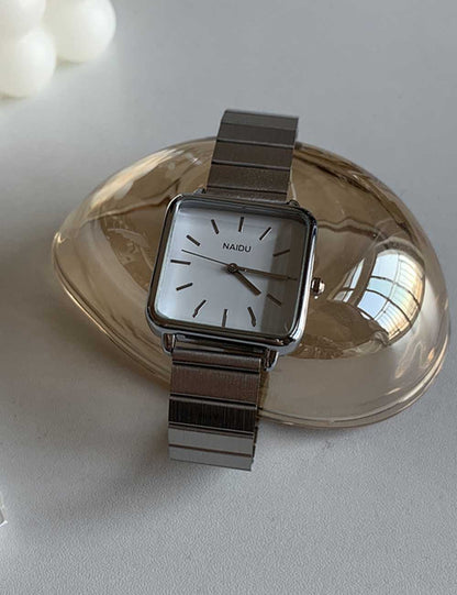 Square Dial Bamboo Link Bracelet Quartz Watch