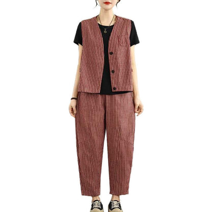 Striped Fashion Vest Loose Harem Pants Set