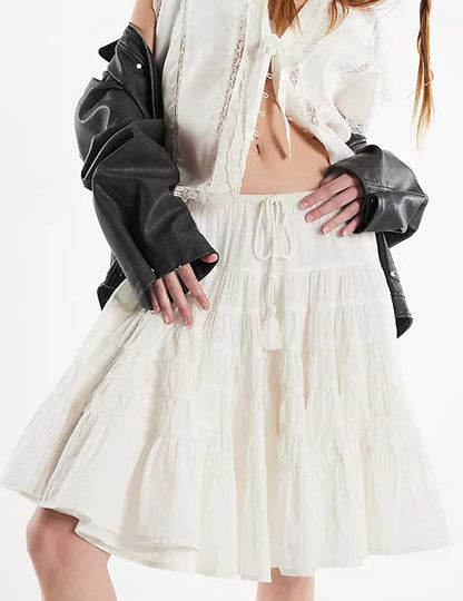 Solid Color Puffy String Midi Skirt