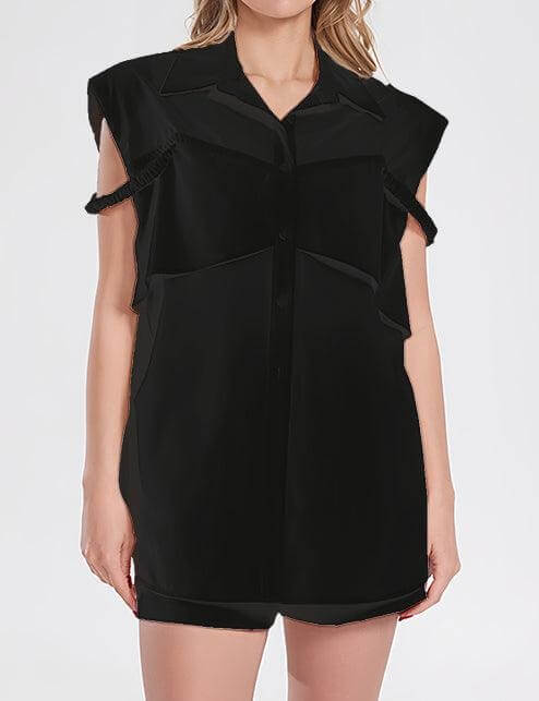 Sleevesless Botton Shirts Shorts Sets