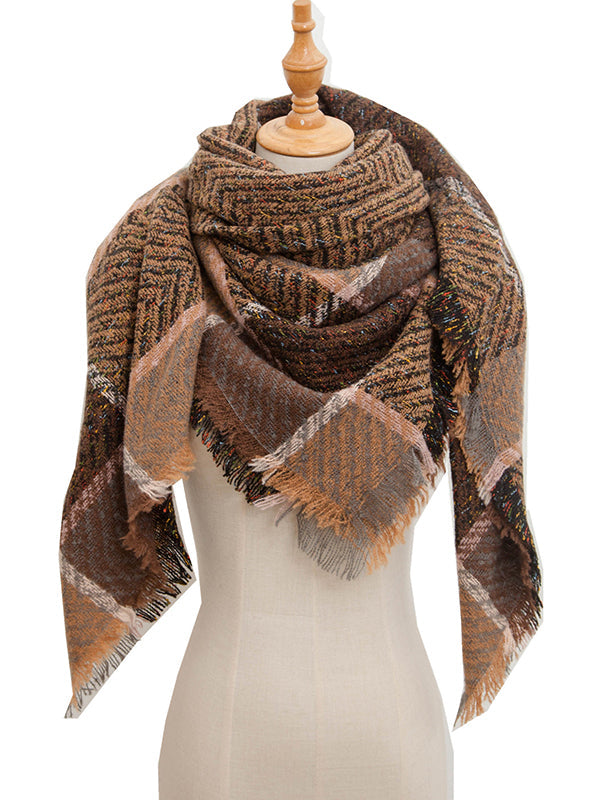 Triangle Fringed Keep Warm Plaid Shawl&Scarf