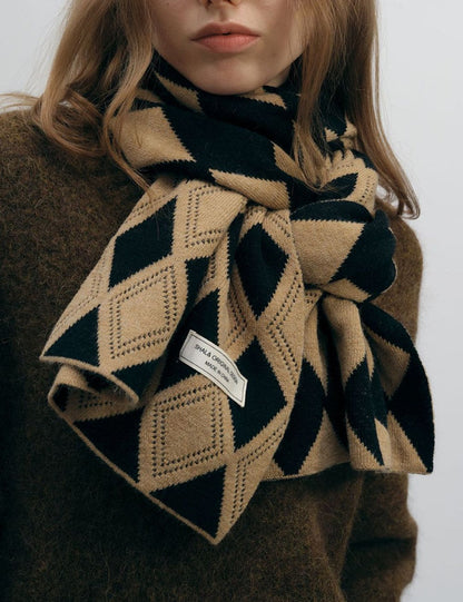 Color Block Diamond Plaid Warm Knit Scarves