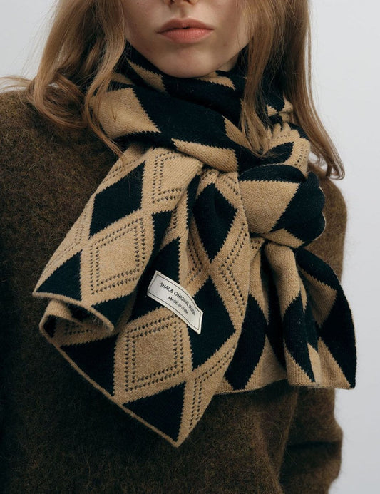 Color Block Diamond Plaid Warm Knit Scarves