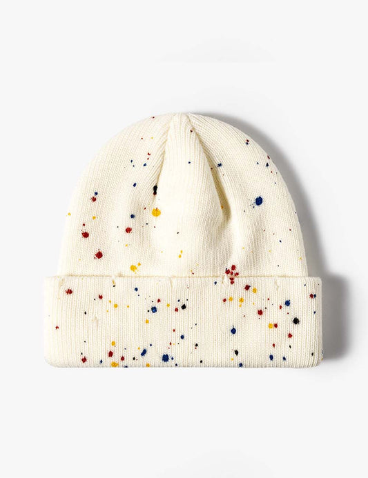 Colorful Irregular Dots Cuff Thick Knit Beanie